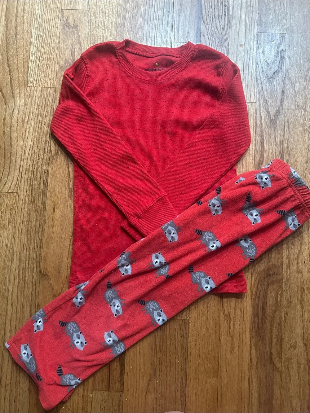 Kids Red Raccoon Print Pajama Set size 6/7